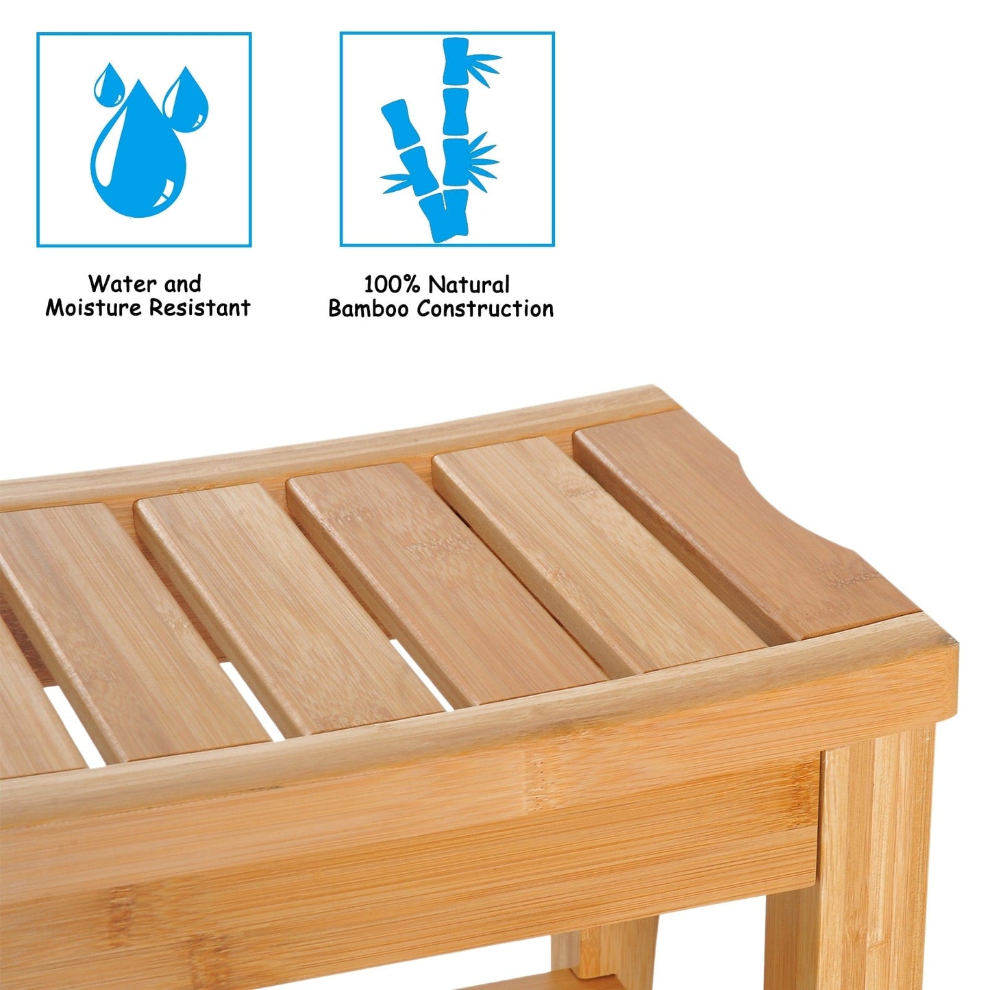 HomCom 20 Long Bamboo Wood Shower Bench Seat With Lower Storage Shelf - 10.25*19.75*17.5