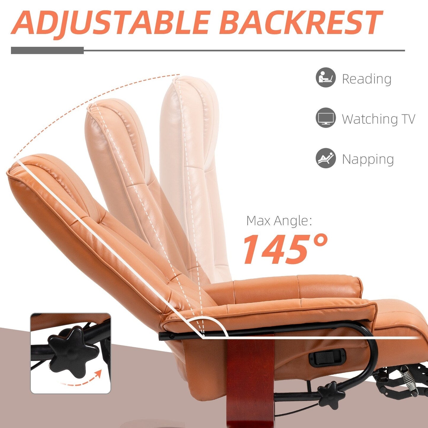HomCom Faux Leather Adjustable Manual Swivel Base Recliner Chair with Comfortable and Relaxing Footrest