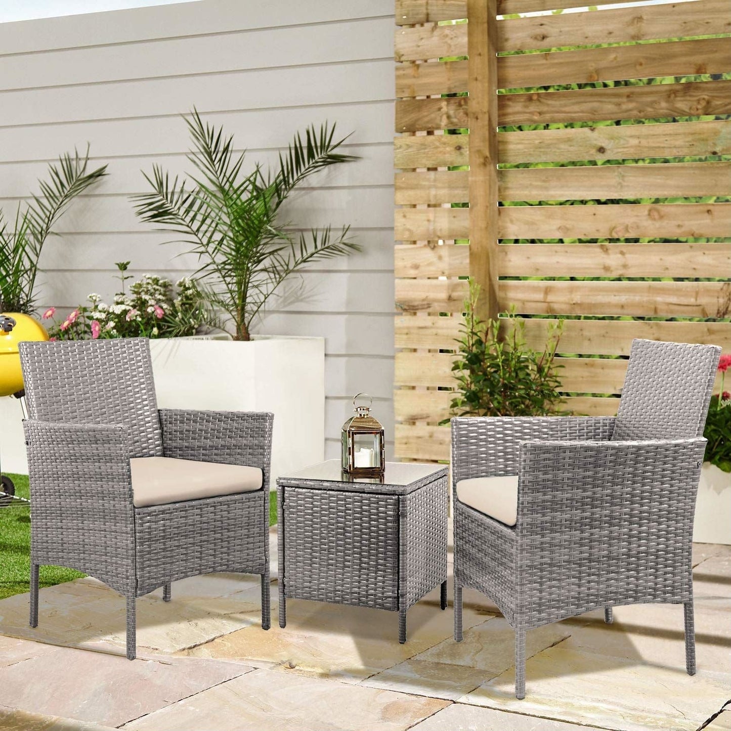Homall 3 Pieces Patio Porch Furniture Sets PE Rattan Wicker Chairs with Table Outdoor Garden Furniture Sets