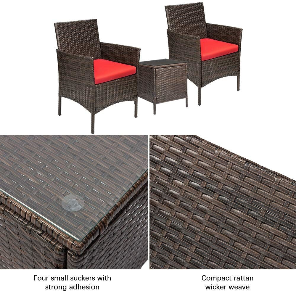 Homall 3 Pieces Patio Porch Furniture Sets PE Rattan Wicker Chairs with Table Outdoor Garden Furniture Sets