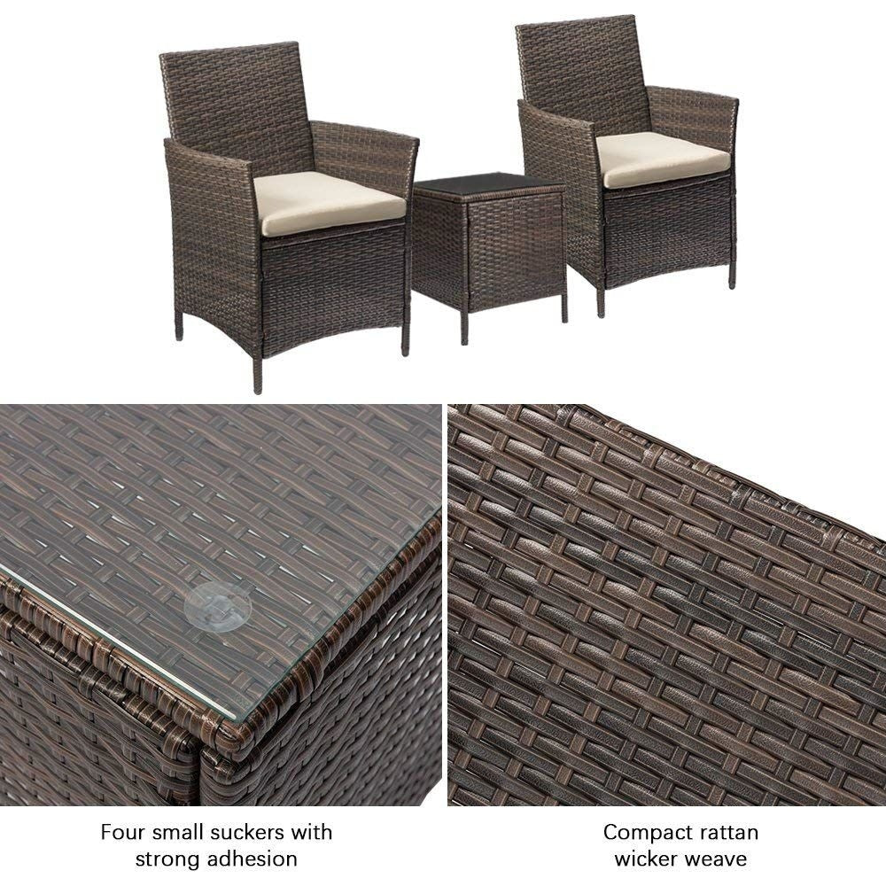 Homall 3 Pieces Patio Porch Furniture Sets PE Rattan Wicker Chairs with Table Outdoor Garden Furniture Sets