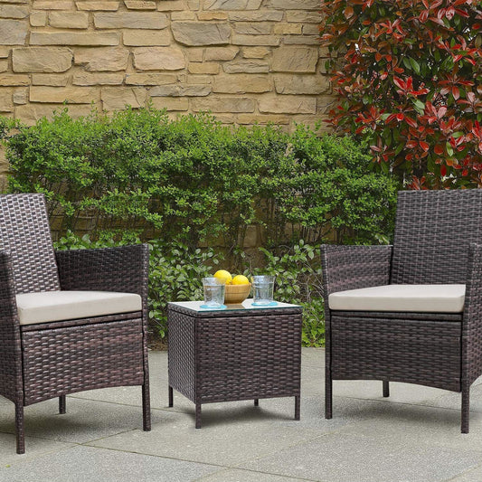 Homall 3 Pieces Patio Porch Furniture Sets PE Rattan Wicker Chairs with Table Outdoor Garden Furniture Sets