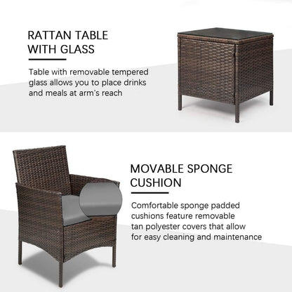 Homall 3 Pieces Patio Porch Furniture Sets PE Rattan Wicker Chairs with Table Outdoor Garden Furniture Sets