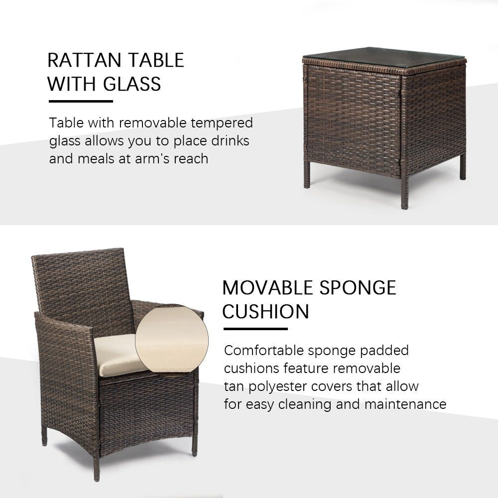 Homall 3 Pieces Patio Porch Furniture Sets PE Rattan Wicker Chairs with Table Outdoor Garden Furniture Sets