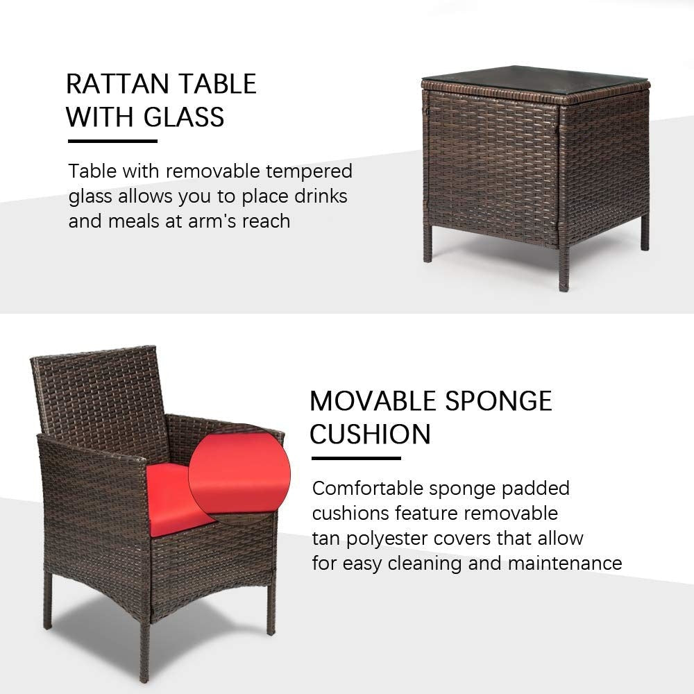 Homall 3 Pieces Patio Porch Furniture Sets PE Rattan Wicker Chairs with Table Outdoor Garden Furniture Sets