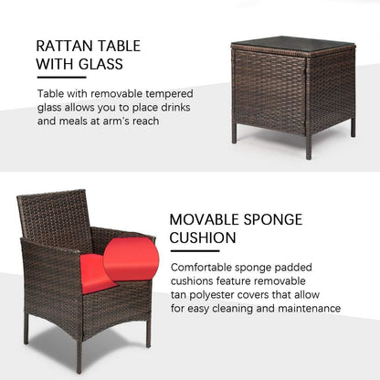 Homall 3 Pieces Patio Porch Furniture Sets PE Rattan Wicker Chairs with Table Outdoor Garden Furniture Sets