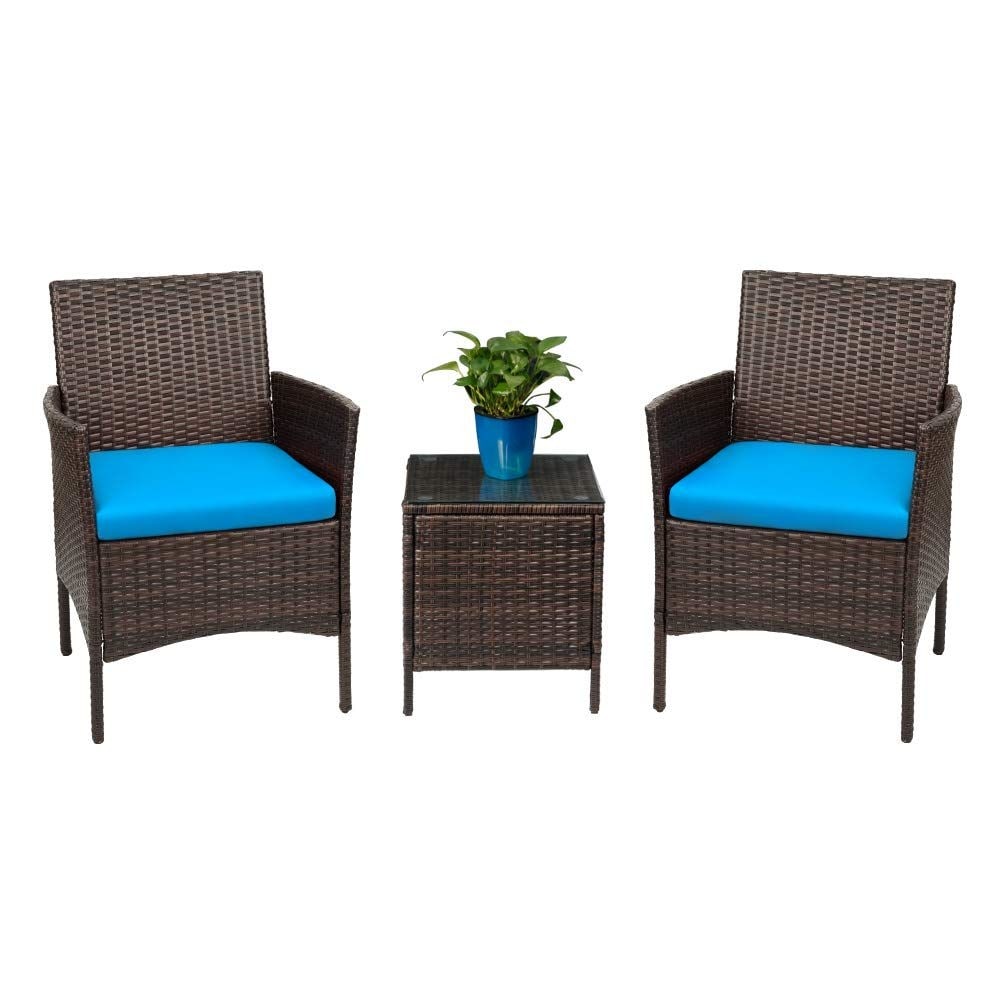 Homall 3 Pieces Patio Porch Furniture Sets PE Rattan Wicker Chairs with Table Outdoor Garden Furniture Sets