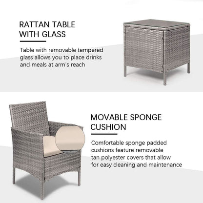 Homall 3 Pieces Patio Porch Furniture Sets PE Rattan Wicker Chairs with Table Outdoor Garden Furniture Sets