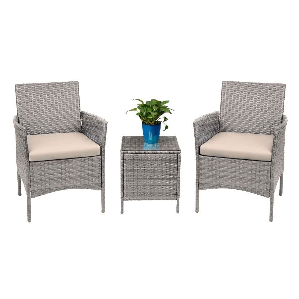 Homall 3 Pieces Patio Porch Furniture Sets PE Rattan Wicker Chairs with Table Outdoor Garden Furniture Sets