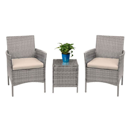 Homall 3 Pieces Patio Porch Furniture Sets PE Rattan Wicker Chairs with Table Outdoor Garden Furniture Sets
