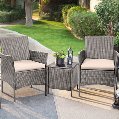 Homall 3 Pieces Patio Porch Furniture Sets PE Rattan Wicker Chairs with Table Outdoor Garden Furniture Sets