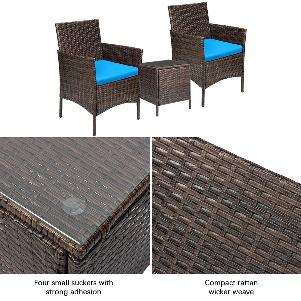 Homall 3 Pieces Patio Porch Furniture Sets PE Rattan Wicker Chairs with Table Outdoor Garden Furniture Sets