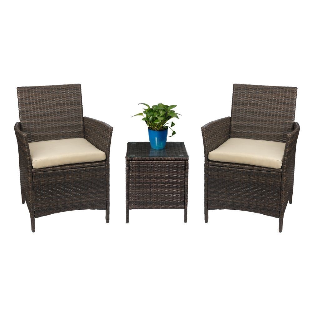 Homall 3 Pieces Patio Porch Furniture Sets PE Rattan Wicker Chairs with Table Outdoor Garden Furniture Sets