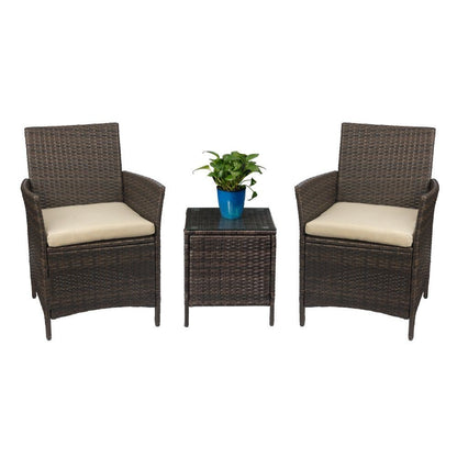 Homall 3 Pieces Patio Porch Furniture Sets PE Rattan Wicker Chairs with Table Outdoor Garden Furniture Sets