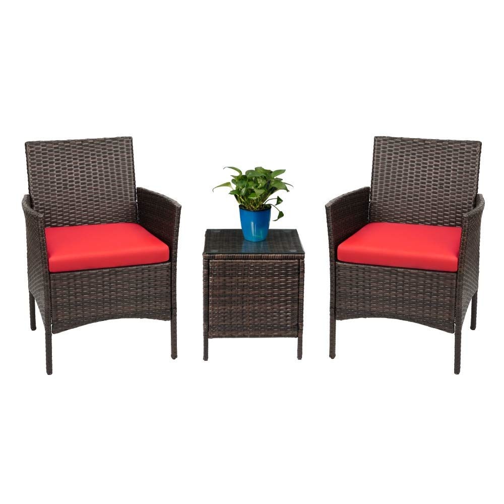 Homall 3 Pieces Patio Porch Furniture Sets PE Rattan Wicker Chairs with Table Outdoor Garden Furniture Sets