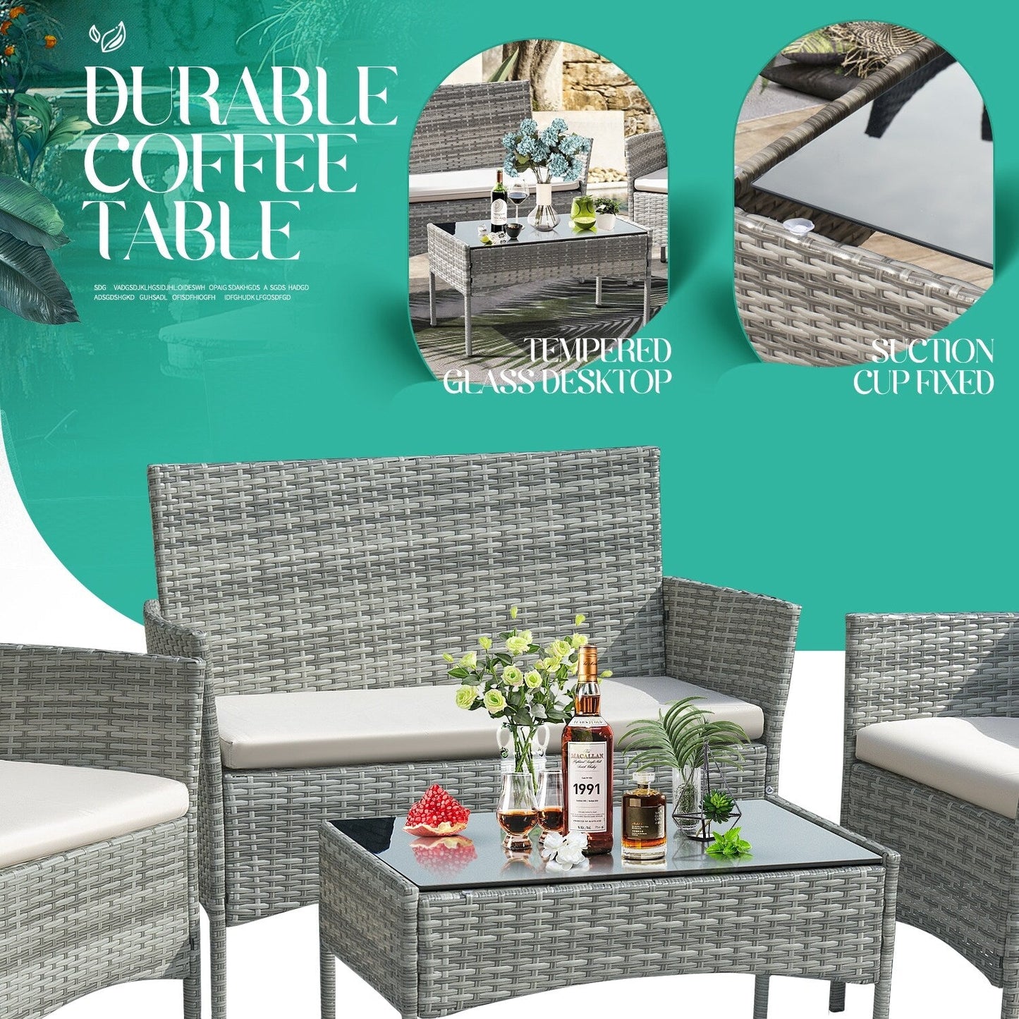 Homall PE Rattan 4-piece Outdoor Patio Set