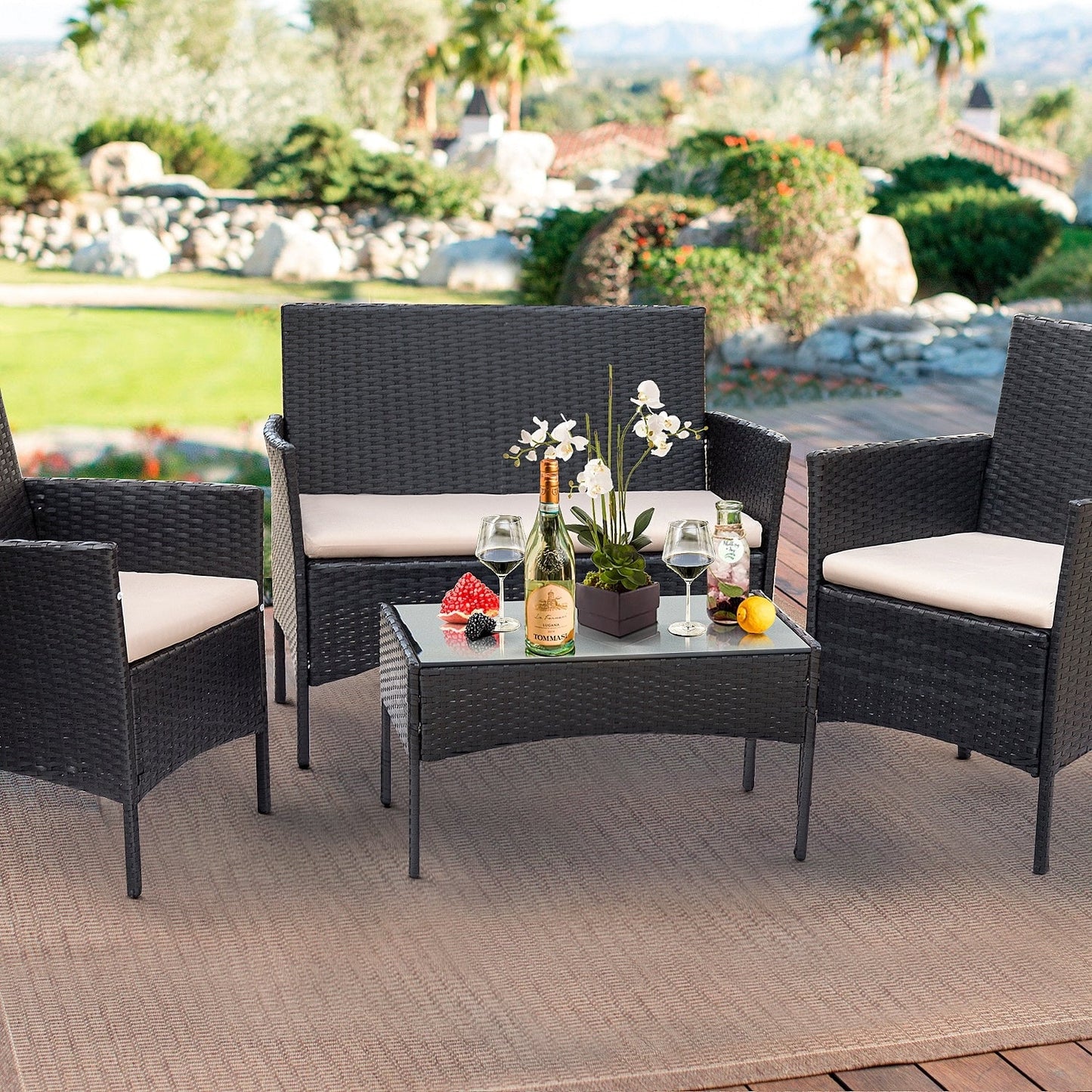 Homall PE Rattan 4-piece Outdoor Patio Set