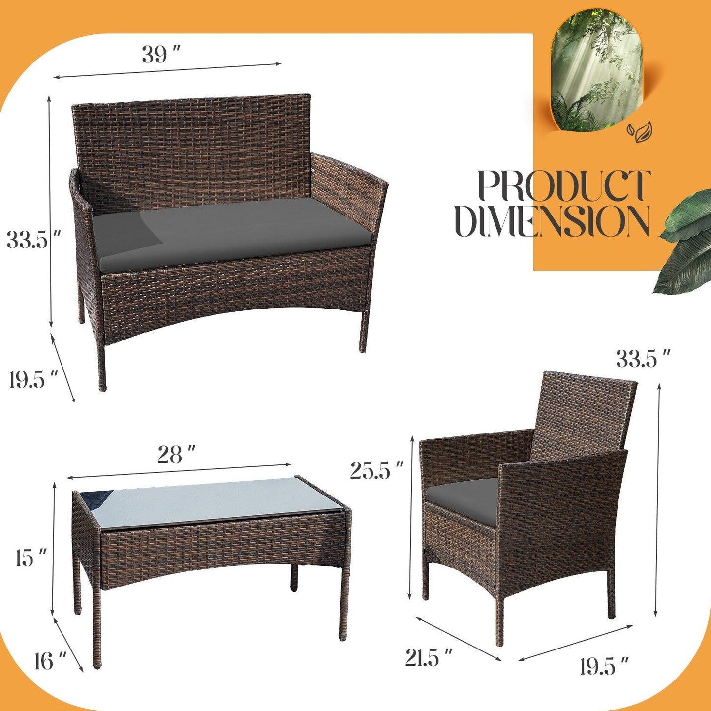Homall PE Rattan 4-piece Outdoor Patio Set