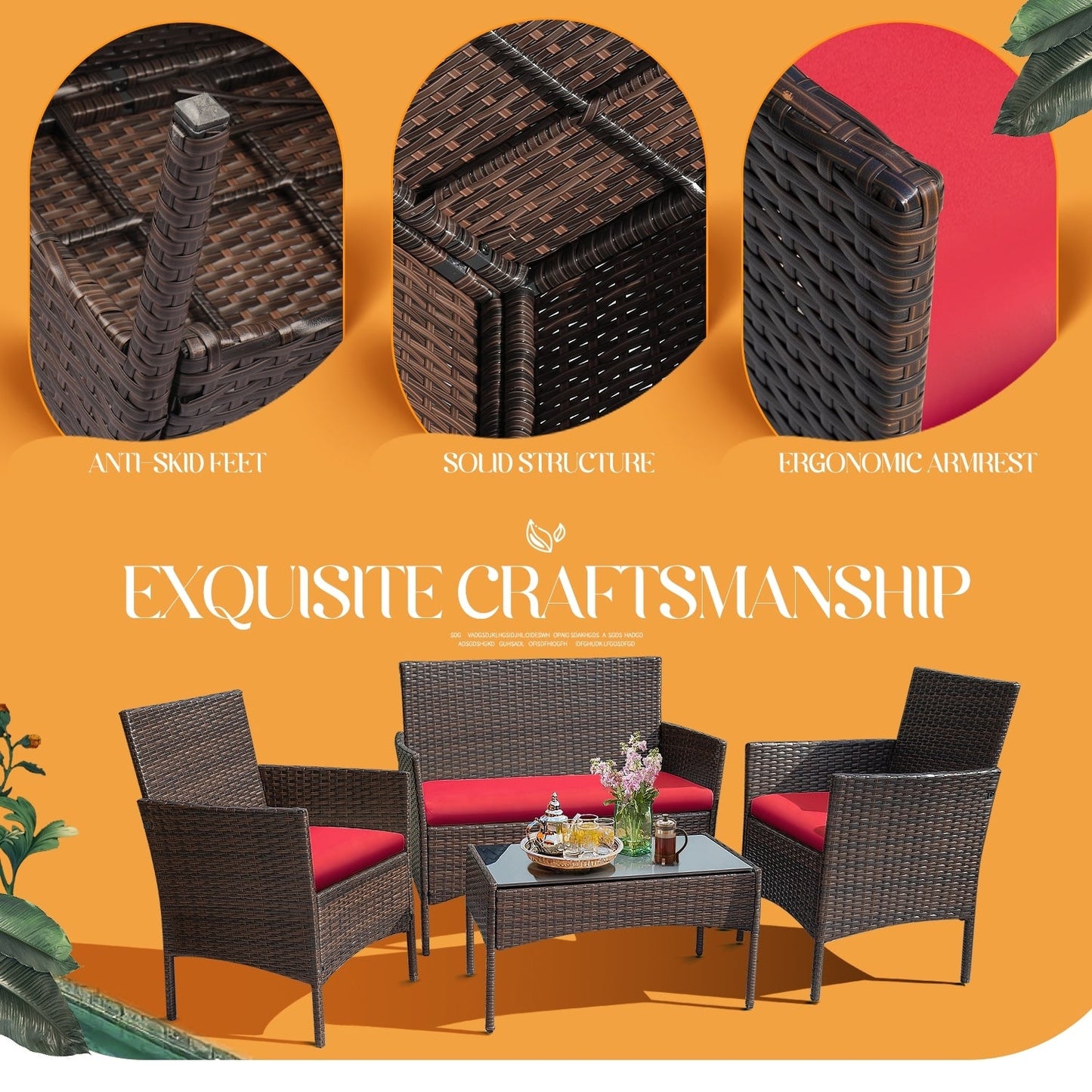 Homall PE Rattan 4-piece Outdoor Patio Set