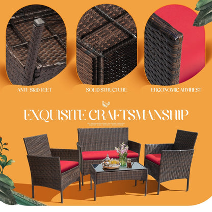 Homall PE Rattan 4-piece Outdoor Patio Set