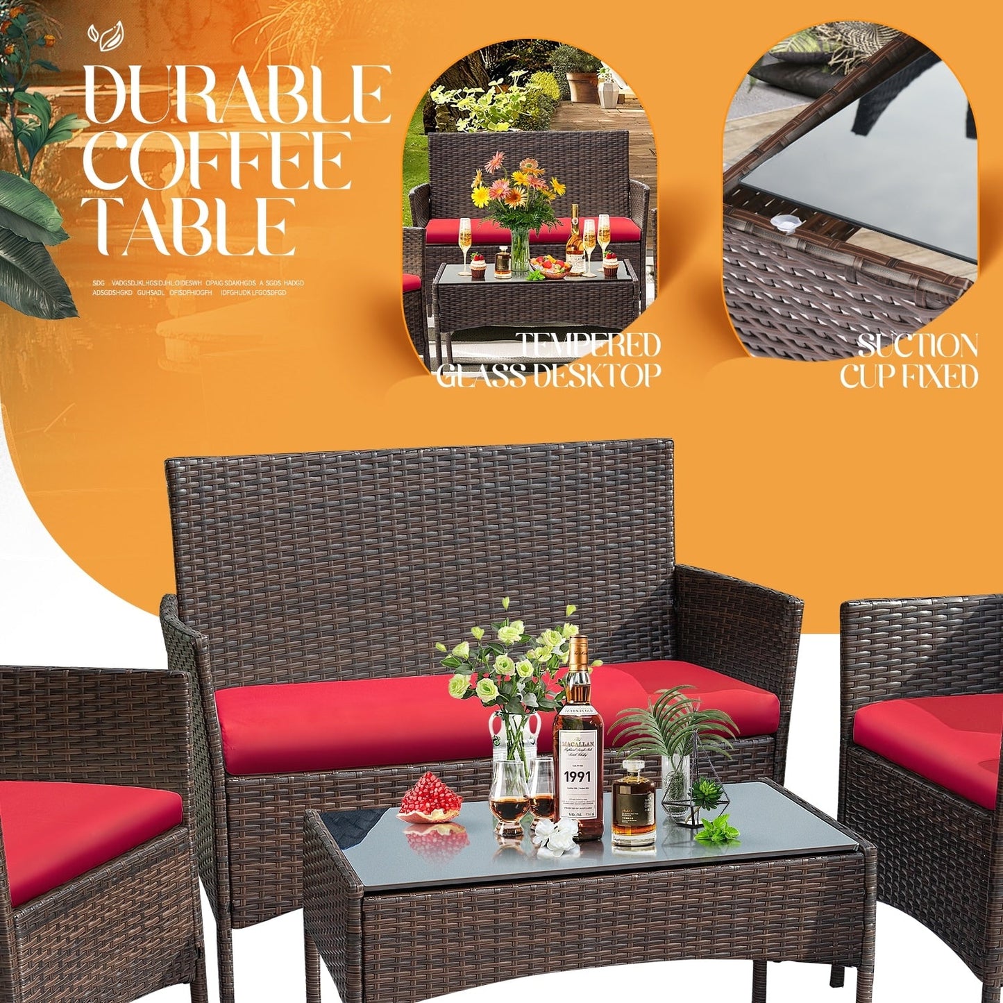 Homall PE Rattan 4-piece Outdoor Patio Set