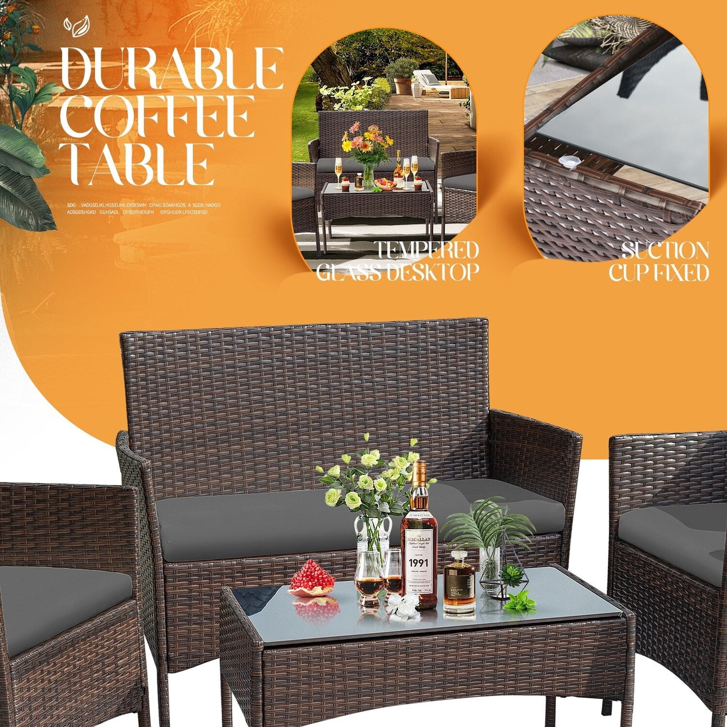 Homall PE Rattan 4-piece Outdoor Patio Set