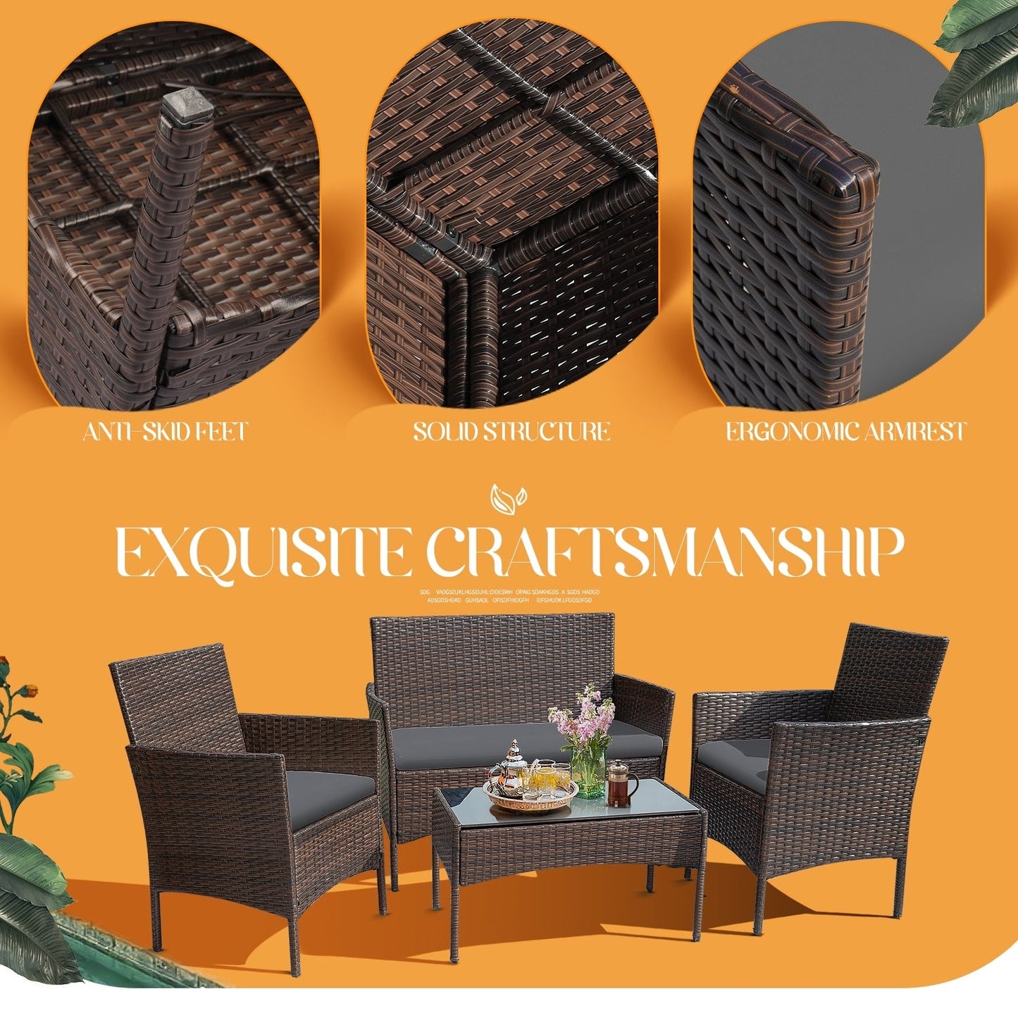 Homall PE Rattan 4-piece Outdoor Patio Set