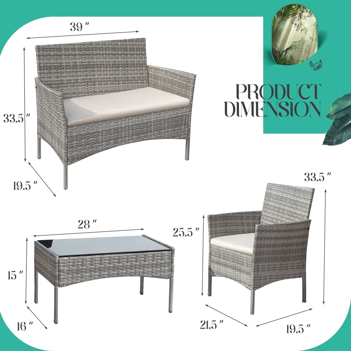 Homall PE Rattan 4-piece Outdoor Patio Set