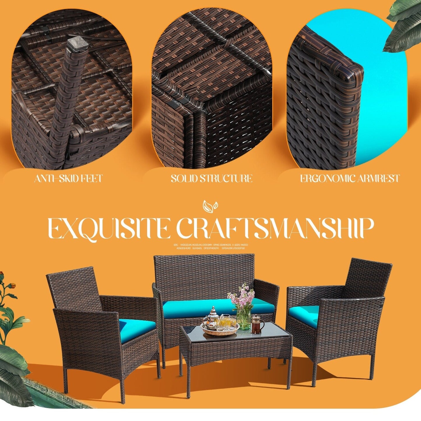 Homall PE Rattan 4-piece Outdoor Patio Set