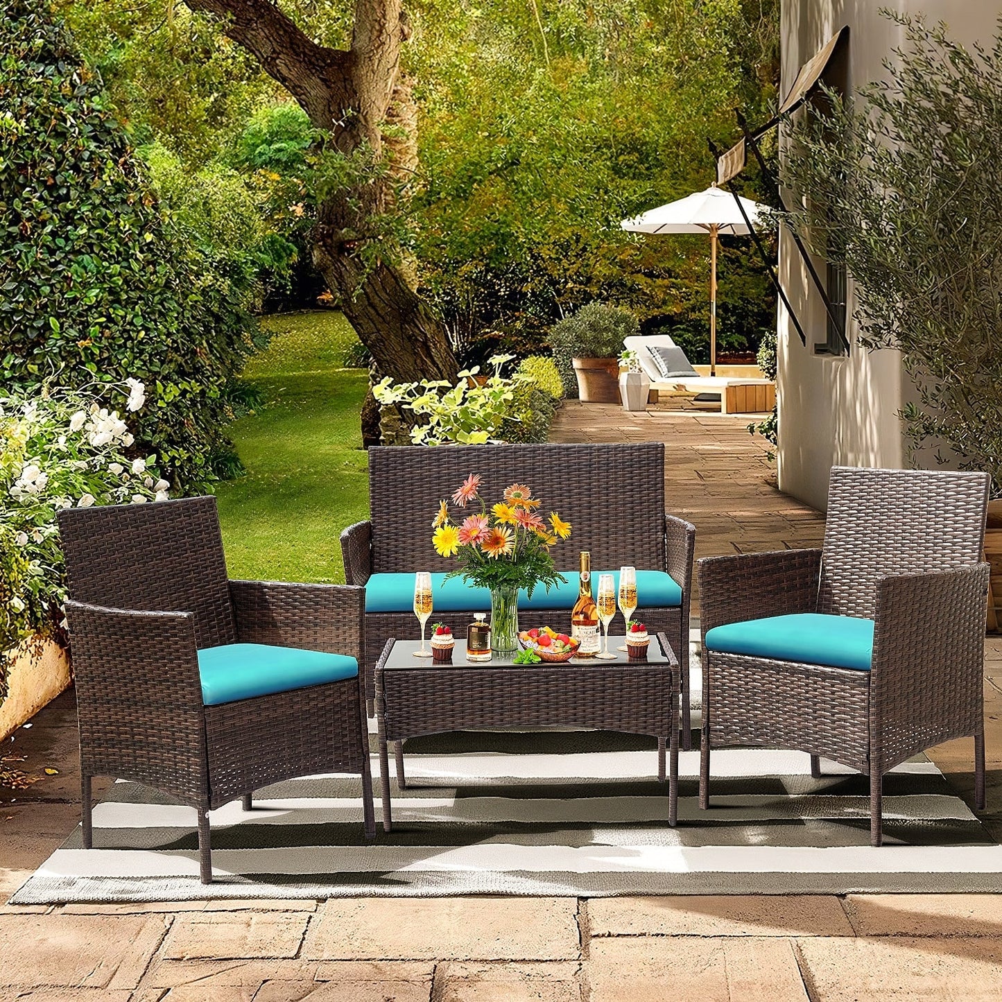 Homall PE Rattan 4-piece Outdoor Patio Set