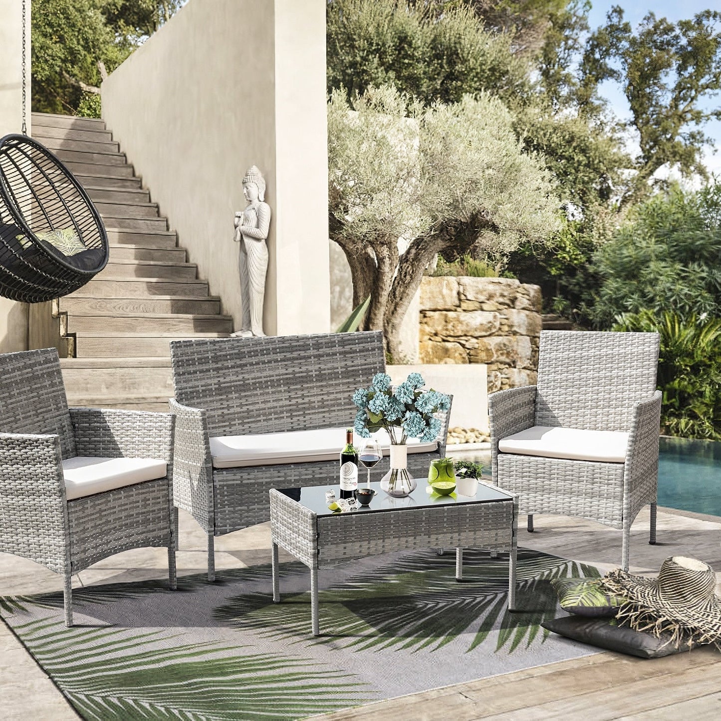 Homall PE Rattan 4-piece Outdoor Patio Set