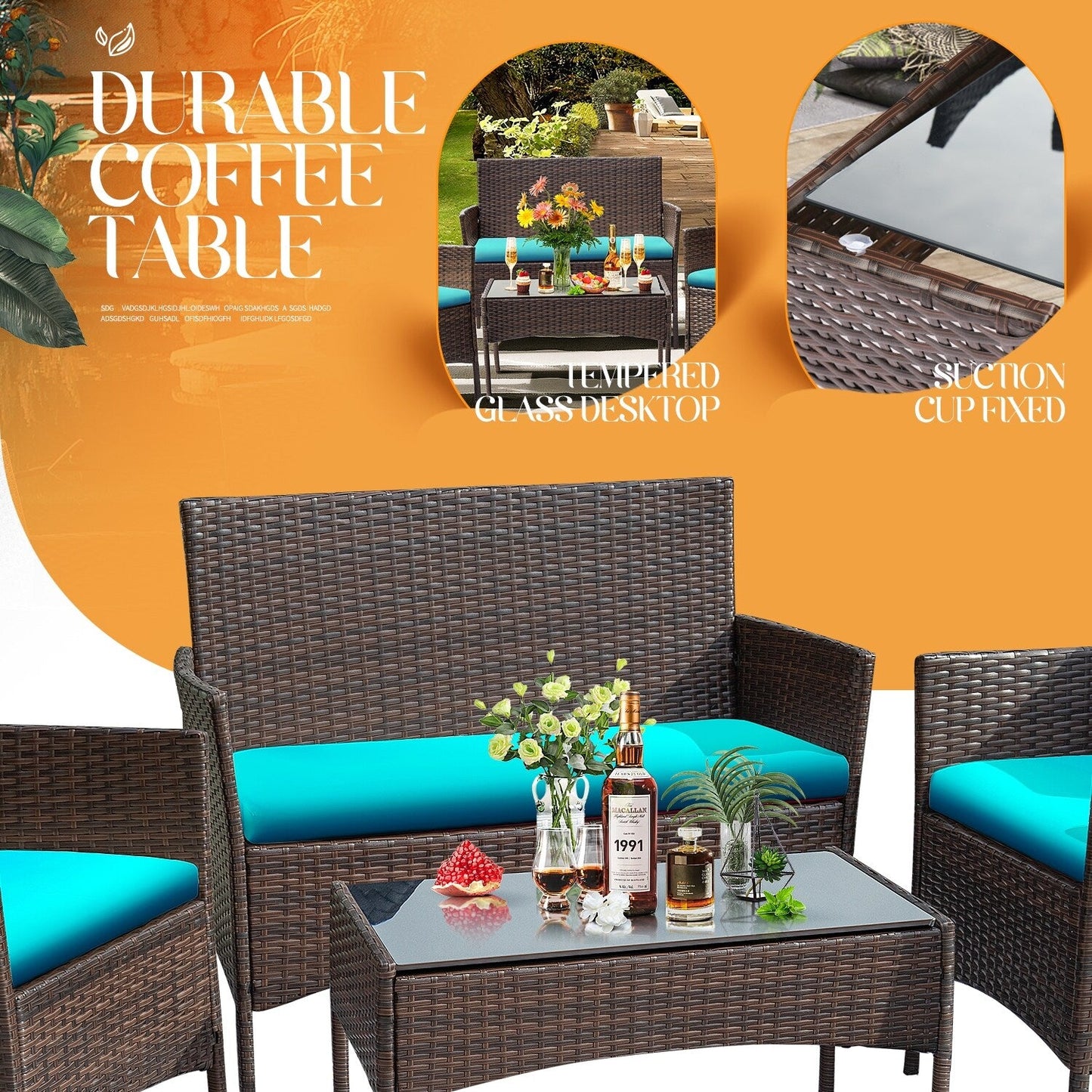 Homall PE Rattan 4-piece Outdoor Patio Set