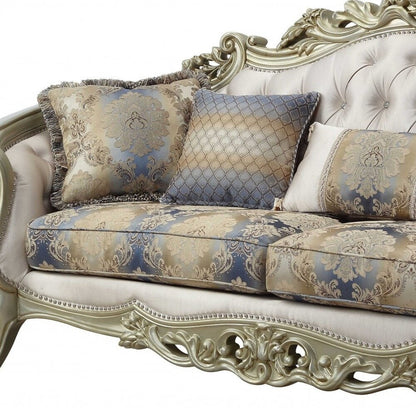 HomeRoots 36 Pearl Polyester Blend Curved Floral Sofa And Toss Pillows - 40' X 97' X 47'