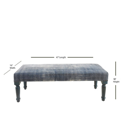 HomeRoots 47 Blue And Cream Abstract Design Blue Leg Upholstered Bench - 47 x 18 x 16