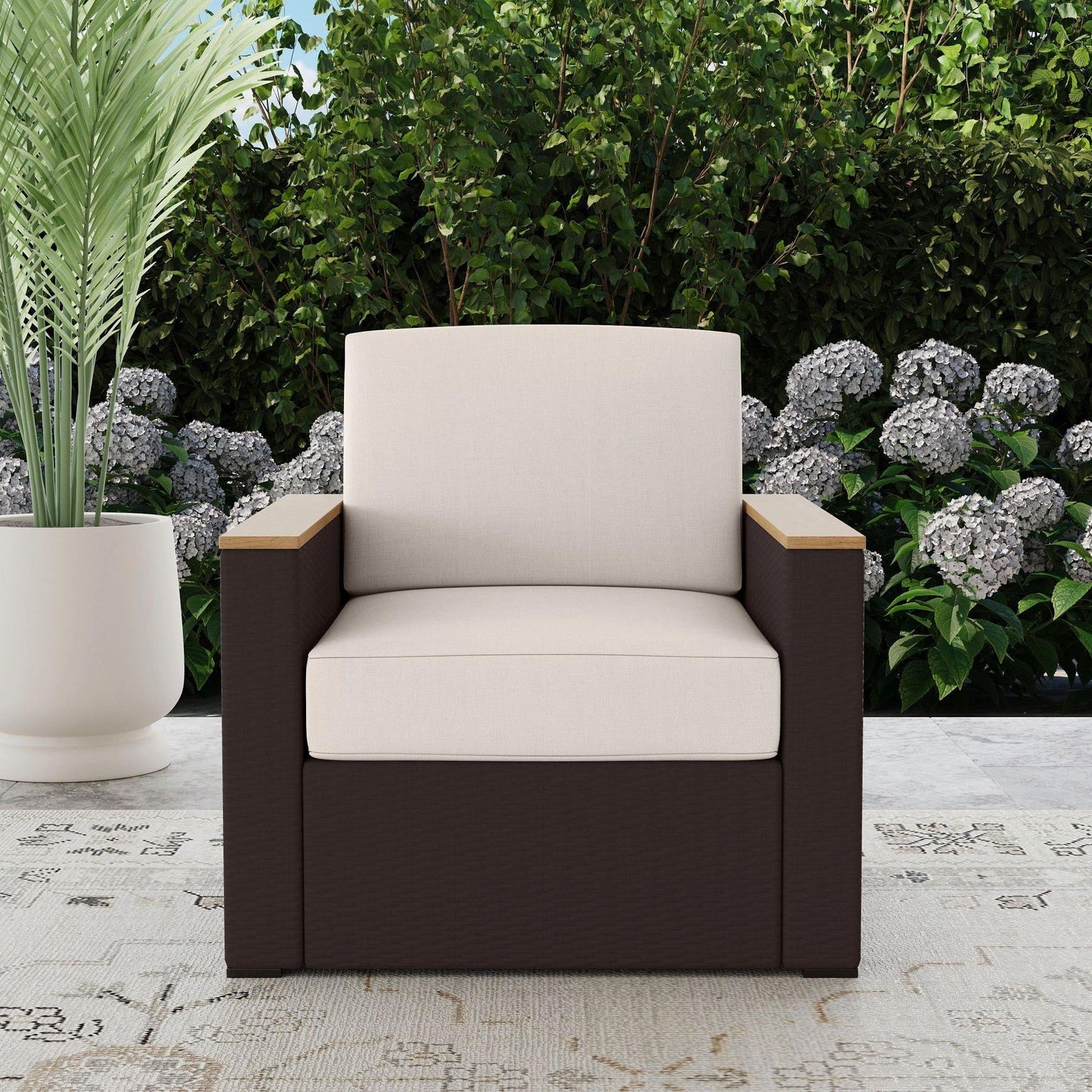 4-Piece Palm Springs Outdoor Rattan Armchair and Ottoman Set with Cushions by Homestyles