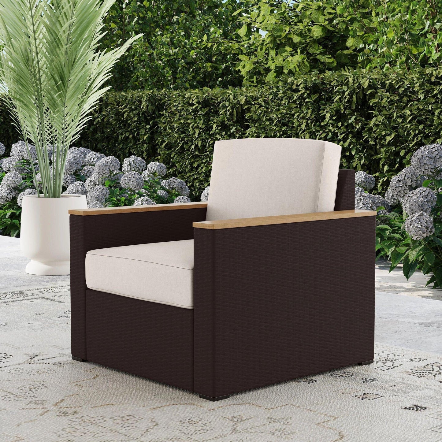 4-Piece Palm Springs Outdoor Rattan Armchair and Ottoman Set with Cushions by Homestyles