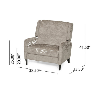 Howie Pushback Manual Recliner Chair, Dark Brown Wood, Textured Beige
