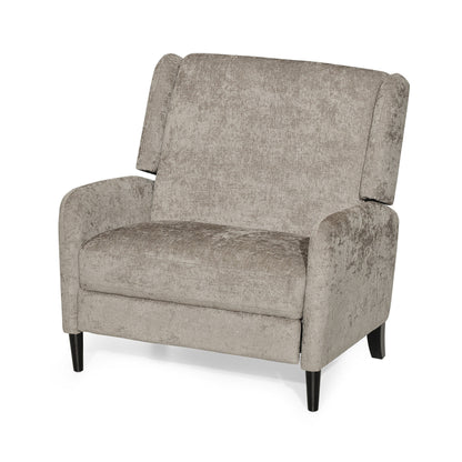 Howie Pushback Manual Recliner Chair, Dark Brown Wood, Textured Beige