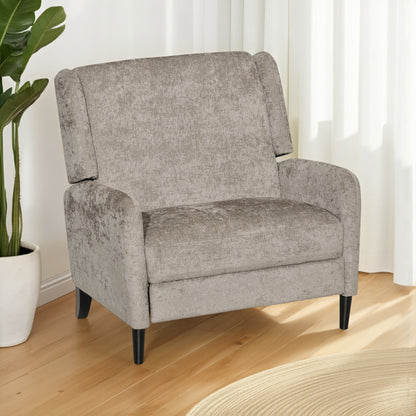 Howie Pushback Manual Recliner Chair, Dark Brown Wood, Textured Beige