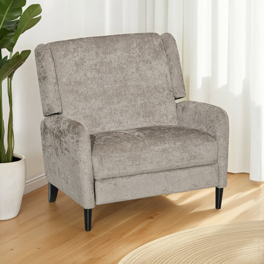 Howie Pushback Manual Recliner Chair, Dark Brown Wood, Textured Beige
