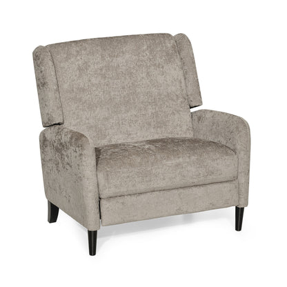 Howie Pushback Manual Recliner Chair, Dark Brown Wood, Textured Beige