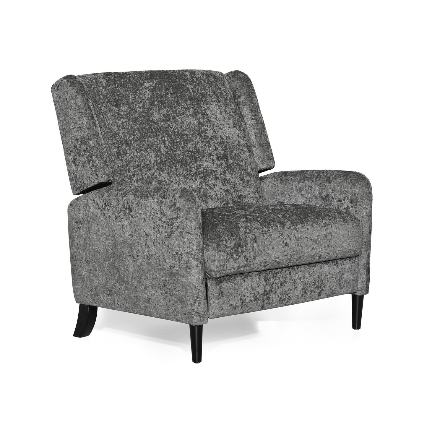 Howie Pushback Manual Recliner Chair, Dark Brown Wood, Textured Gray
