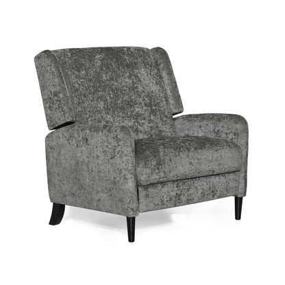 Howie Pushback Manual Recliner Chair, Dark Brown Wood, Textured Gray