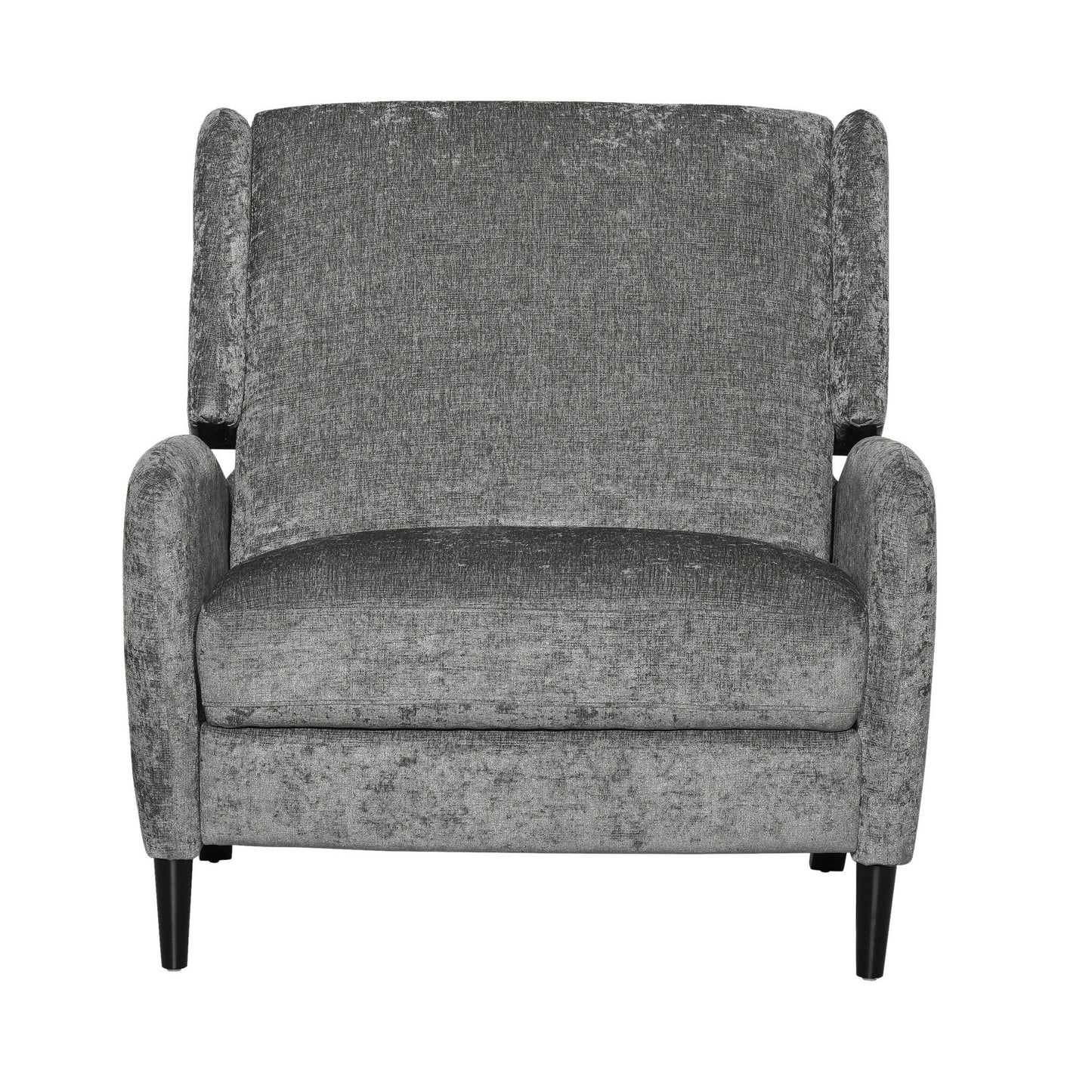 Howie Pushback Manual Recliner Chair, Dark Brown Wood, Textured Gray