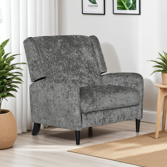 Howie Pushback Manual Recliner Chair, Dark Brown Wood, Textured Gray