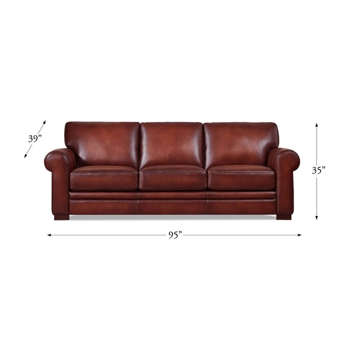 Hydeline Brookfield Waxy Pull-up Top Grain Leather Sofa With Feather, Memory Foam and Springs