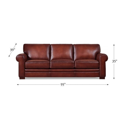 Hydeline Brookfield Waxy Pull-up Top Grain Leather Sofa With Feather, Memory Foam and Springs