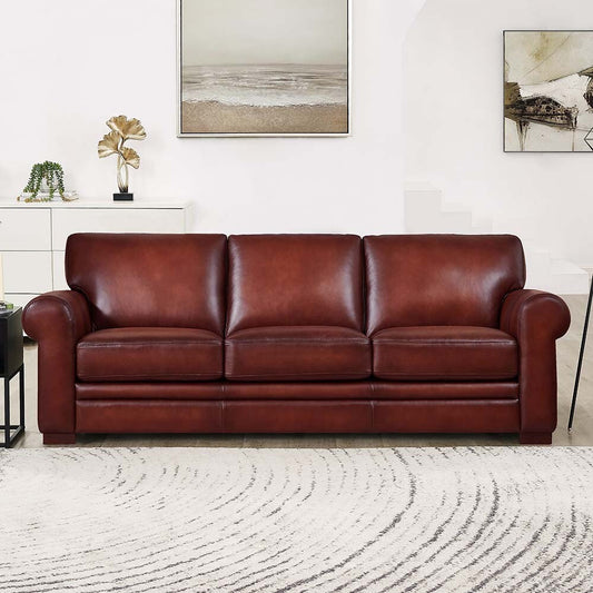 Hydeline Brookfield Waxy Pull-up Top Grain Leather Sofa With Feather, Memory Foam and Springs