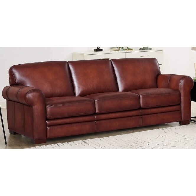 Hydeline Brookfield Waxy Pull-up Top Grain Leather Sofa With Feather, Memory Foam and Springs