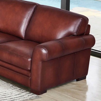 Hydeline Brookfield Waxy Pull-up Top Grain Leather Sofa With Feather, Memory Foam and Springs